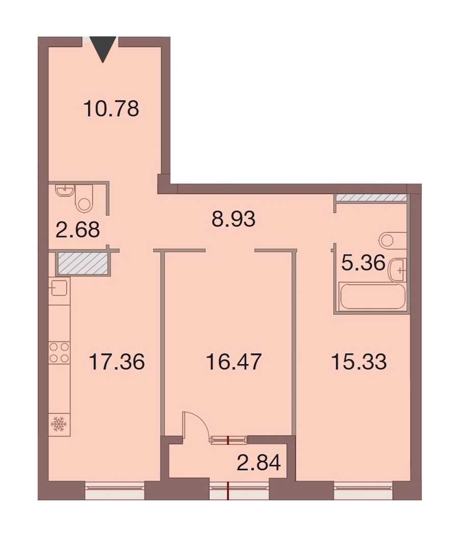 Двухкомнатная квартира в : площадь 78.33 м2 , этаж: 8 – купить в Санкт-Петербурге